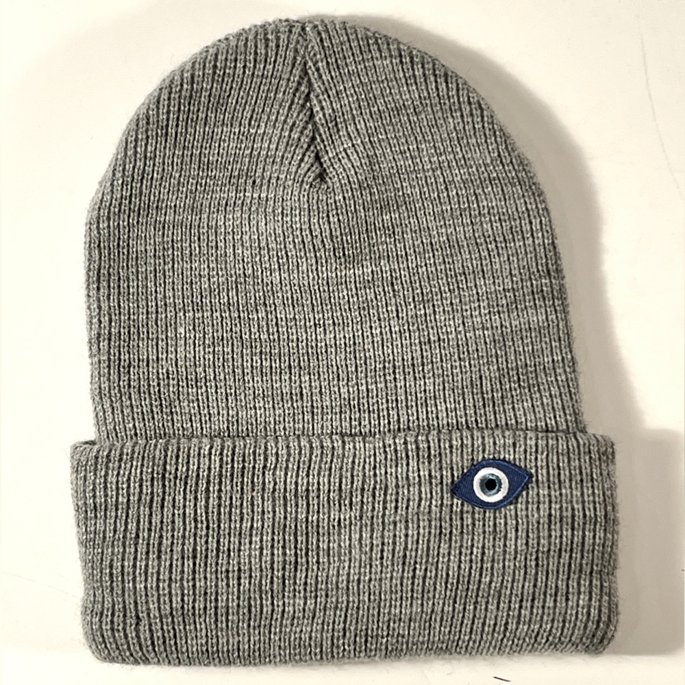 Gray, evil eye beanie